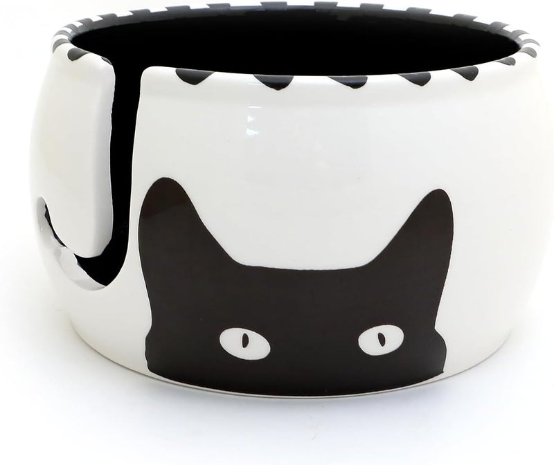 Handmade Kitty Ears Cat Ceramic Yarn Bowl, Crochet and Knitting Gifts - Lennymud by Lorrie Veasey - Image 1